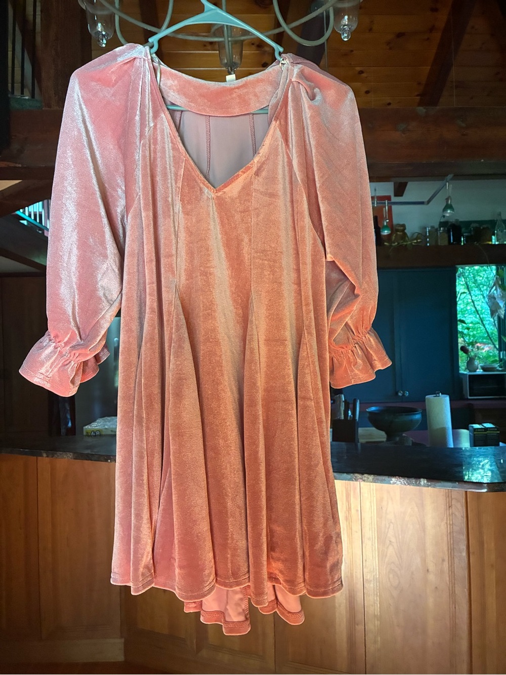Umgee Dusty Rose Velvet V-Neck Mini Dress